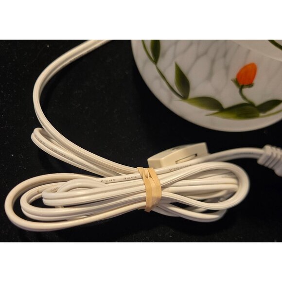 Hand-Painted Floral Frosted Glass Table Lamp With Corded Switch - Picture 6 of 9
